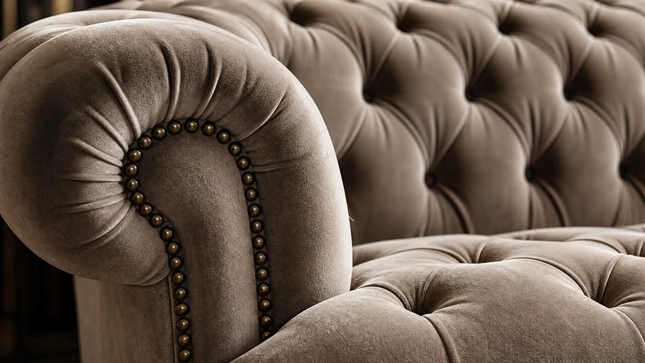 High-quality deep button-tufting and craftsmanship details of Chesterfield sofa - Kelebek Furniture