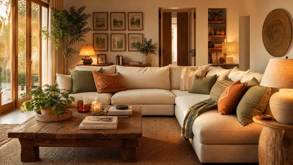 L-shaped sofa perfect for family gatherings in warm cozy living room – Kelebek furniture